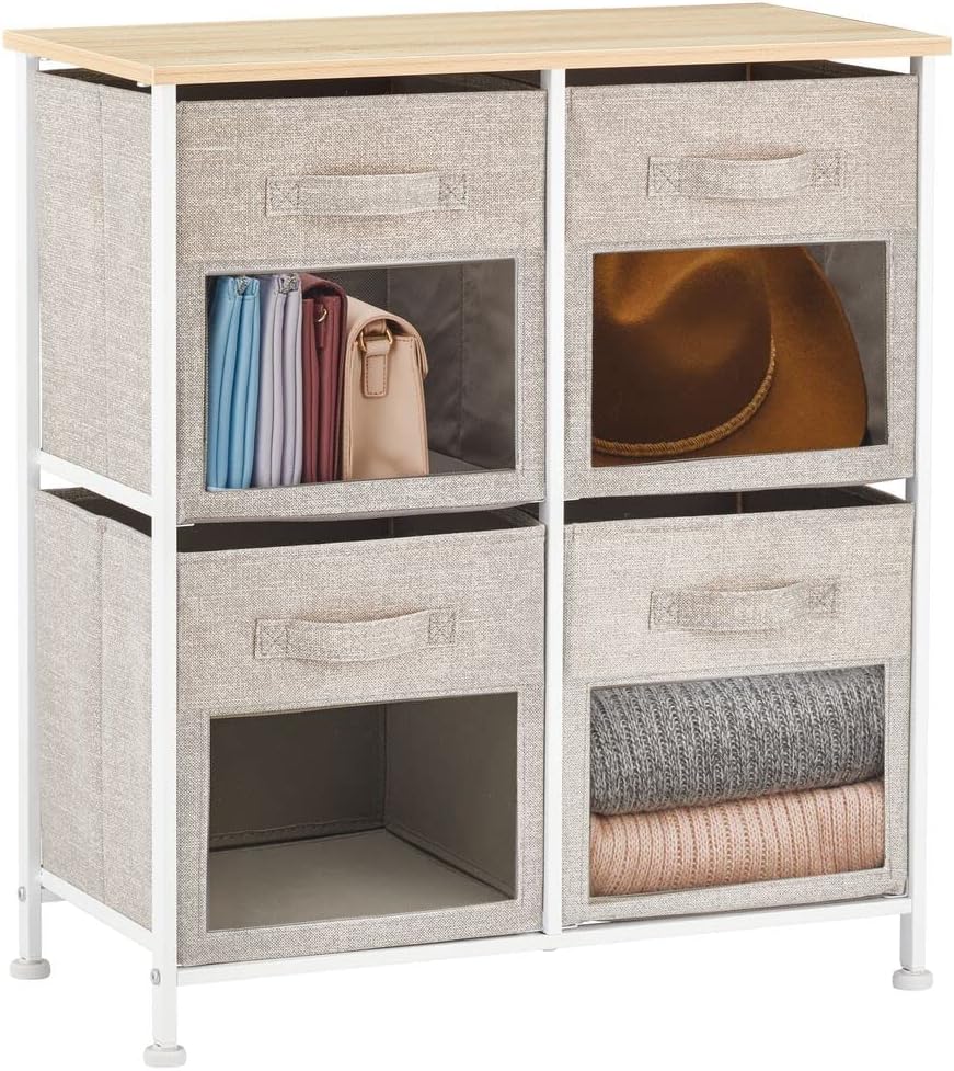 Vertical Furniture Storage Tower with 4 Drawers Fabric Bins B561288