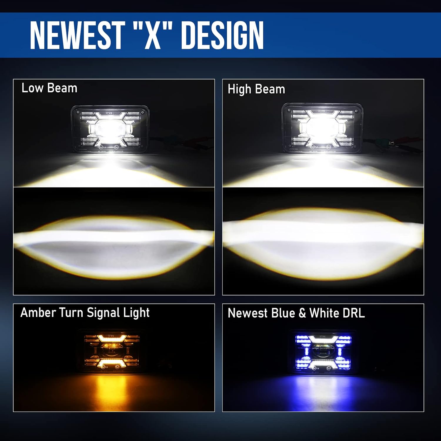 80W Square 4x6 Inch LED Headlight with Halo & Turn Signal Light, 2PC Pack X25755