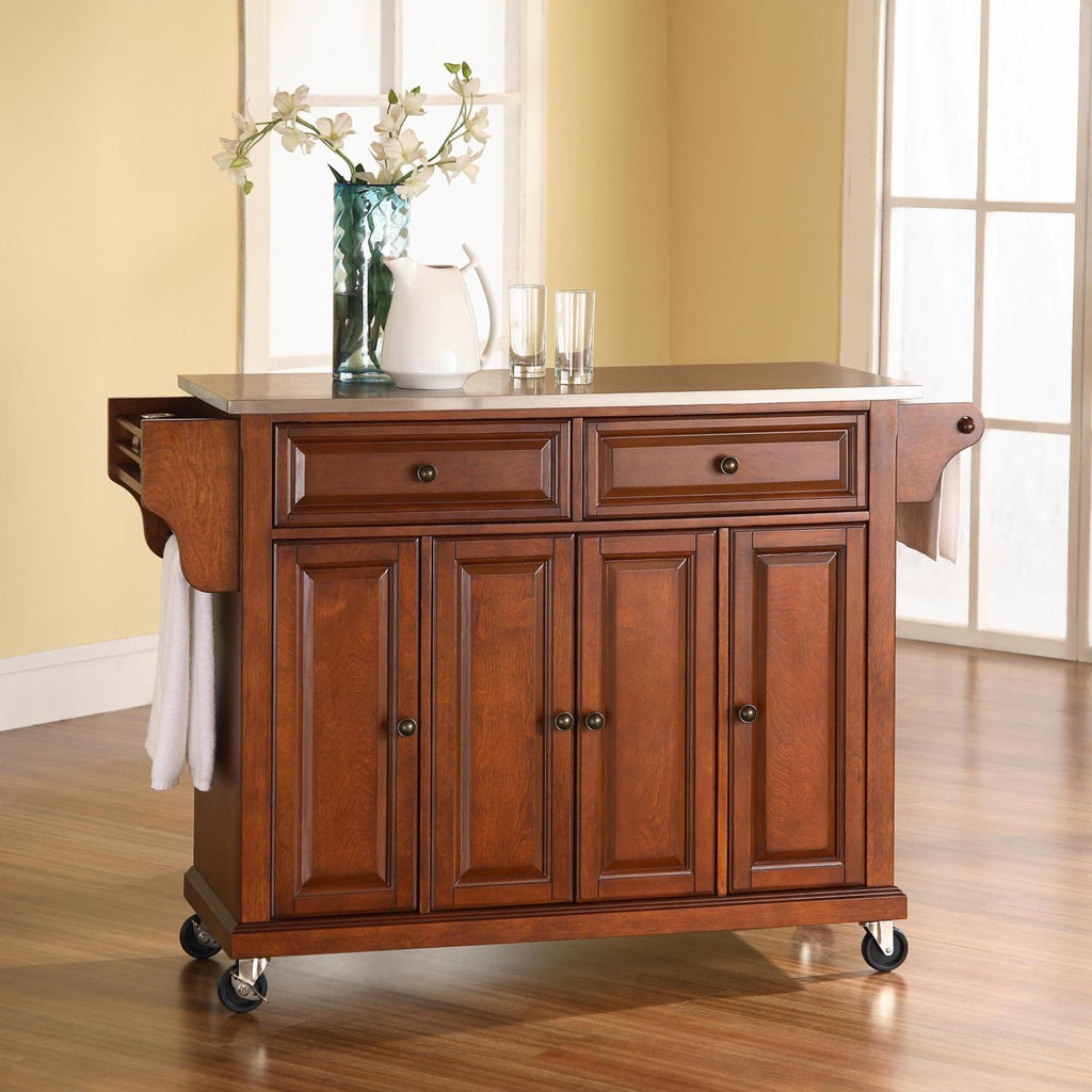 White/Silver Wood Stainless Steel Kitchen Cart B109252