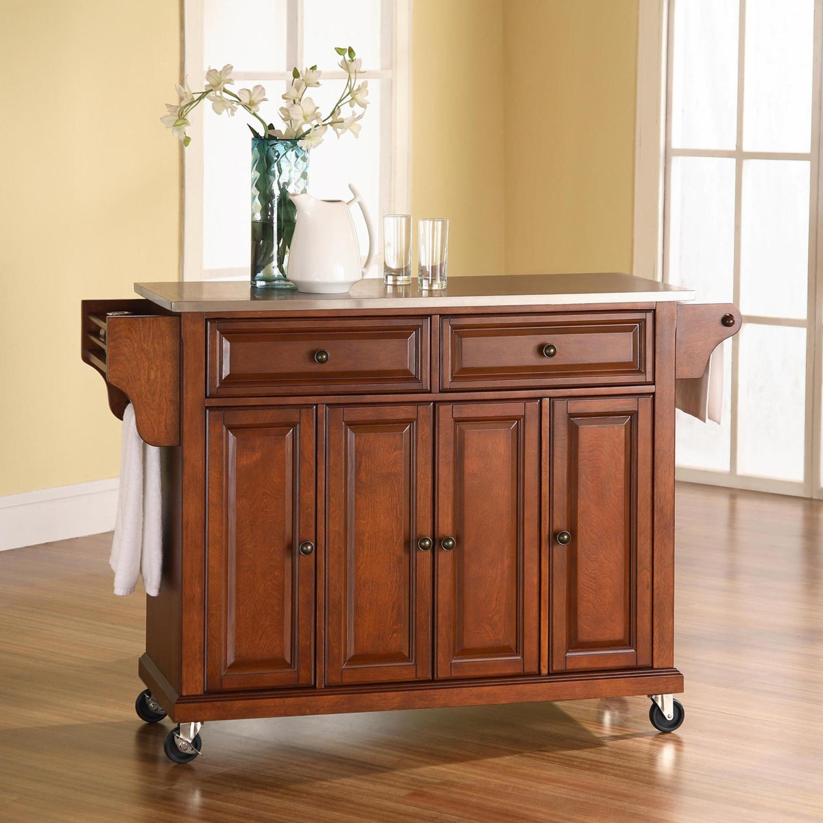 White/Silver Wood Stainless Steel Kitchen Cart B109252