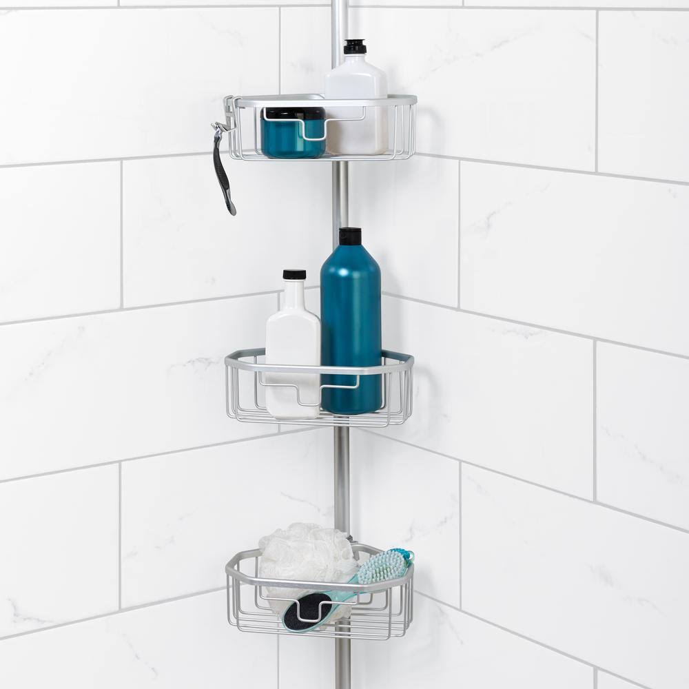 Satin Chrome Aluminum Tension Corner Shower Caddy I3652