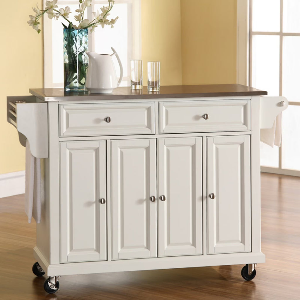 White/Silver Wood Stainless Steel Kitchen Cart B109252