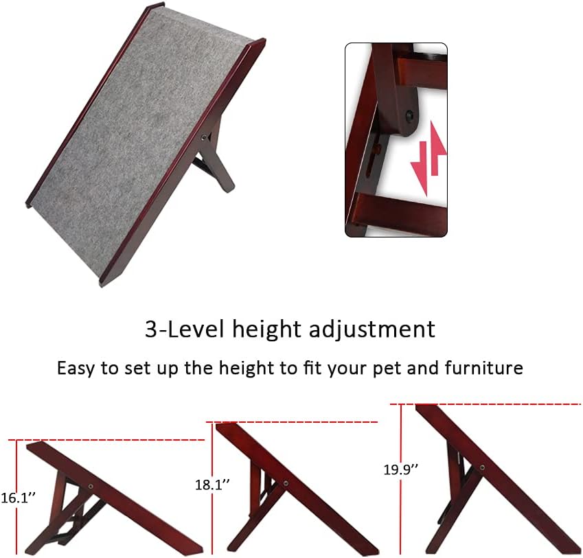 Wood Pet Ramp Adjustable Foldable Wide Dog Ramp N663356