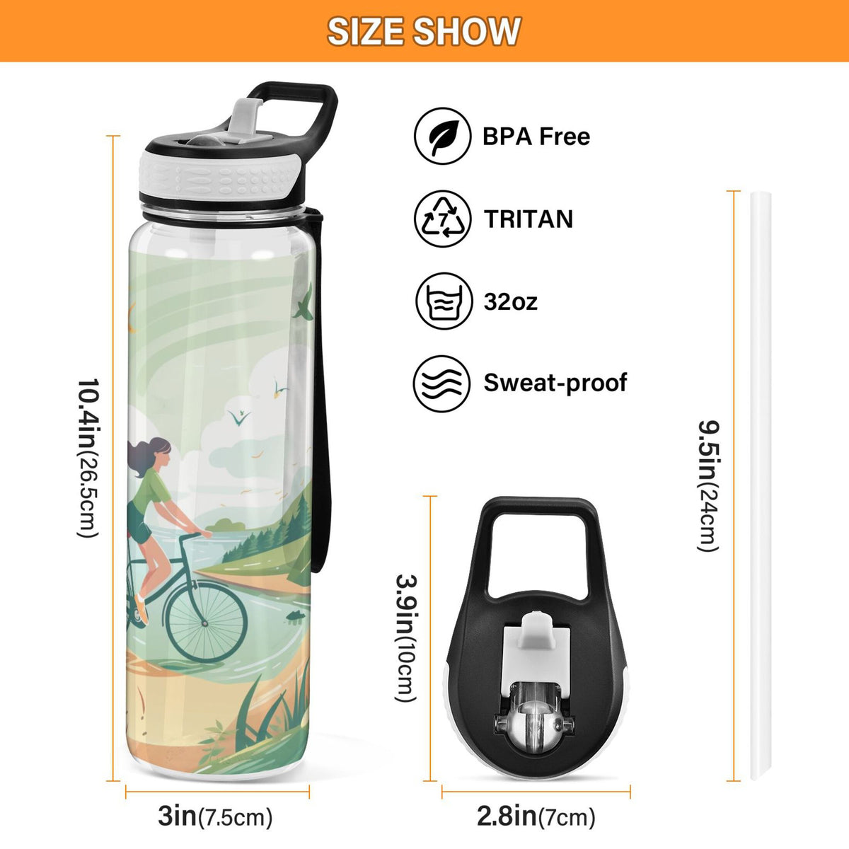 32oz Tritan Sports Water Bottle with Straw W391