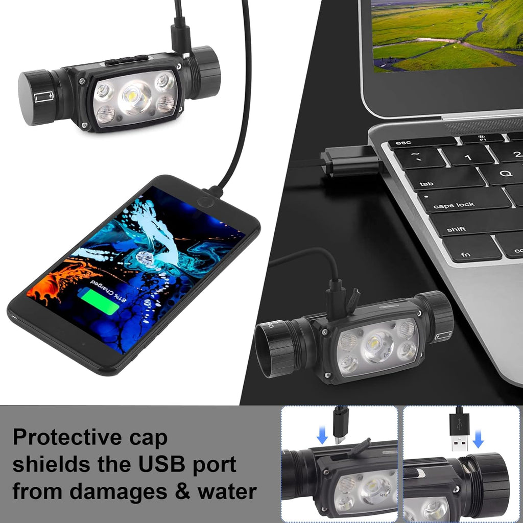 Rechargeable LED Headlamp, 12000 Lumen, Waterproof, Adjustable Hard hat Headlamp J797158