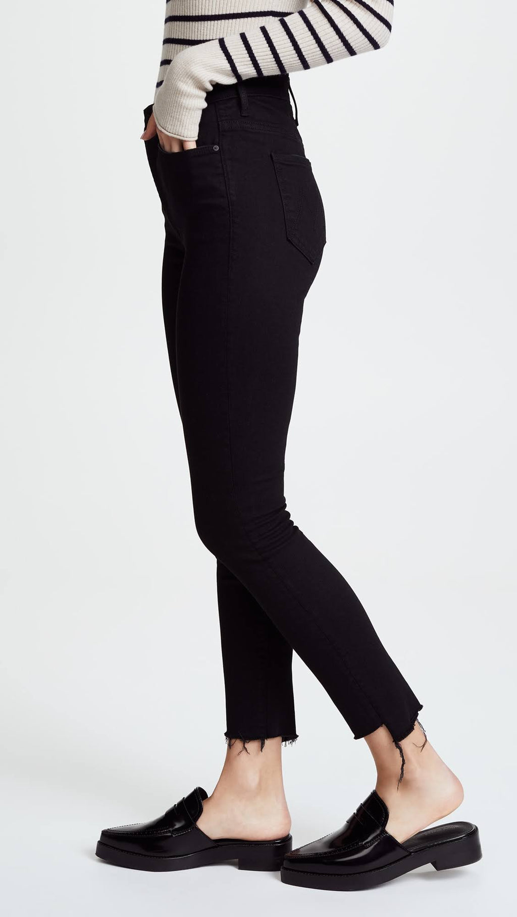 Black Zip Ankle Step Fray Jeans A101941