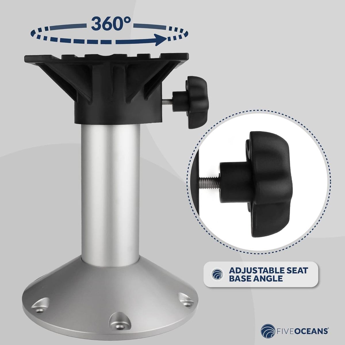 Fixed Height 12 Inches 360 Degree Marine-Grade Aluminum Boat Seat Pedestal K9594
