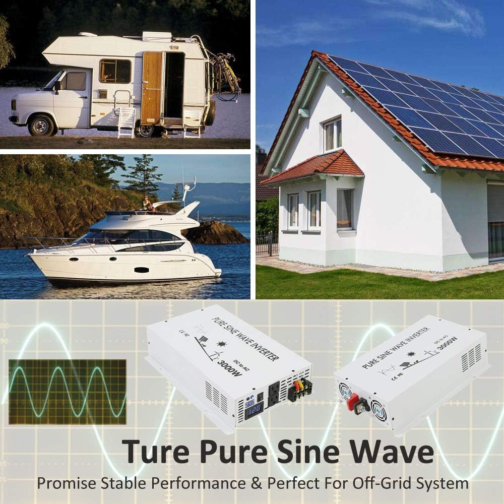 3000W Pure Sine Wave Power Inverter DC 48V to 110V 120V AC with Dual Outlets and Digital LED Display B301549