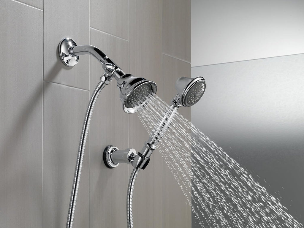Chrome Hand Held Shower Head with 7 Spray Settings and 5' Hose, Chrome Shower Arm Diverter Pack of 2 L2398