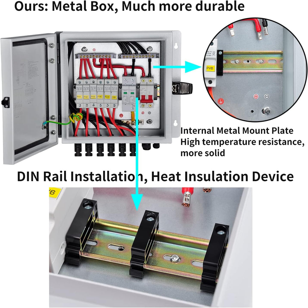 6 String Solar Combiner Box with 15A Fuse, Surge Protective Device, 63A Circuit Breaker P8708
