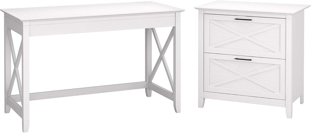48W Writing Desk with 2 Drawer Lateral File Cabinet in Washed Gray V6094