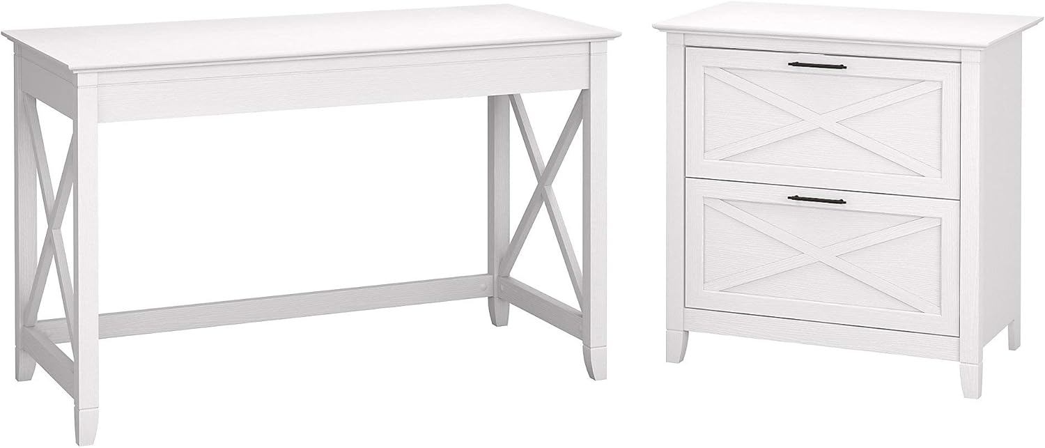 48W Writing Desk with 2 Drawer Lateral File Cabinet in Washed Gray V6094