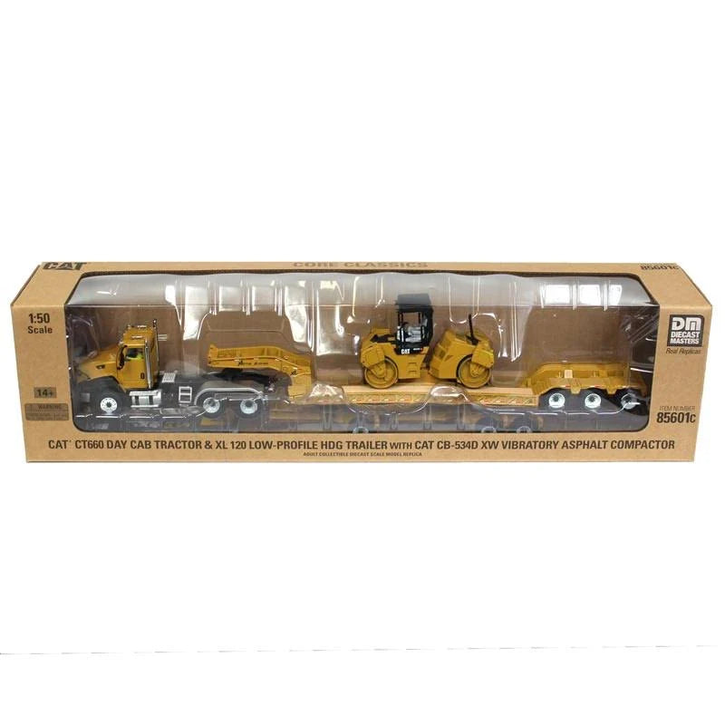 Cat Caterpillar CT660 Day Cab w/Lowboy Trailer u0026 CB-534D XW Vibratory Asphalt Compactor 2 PC Set 1/50 K621784