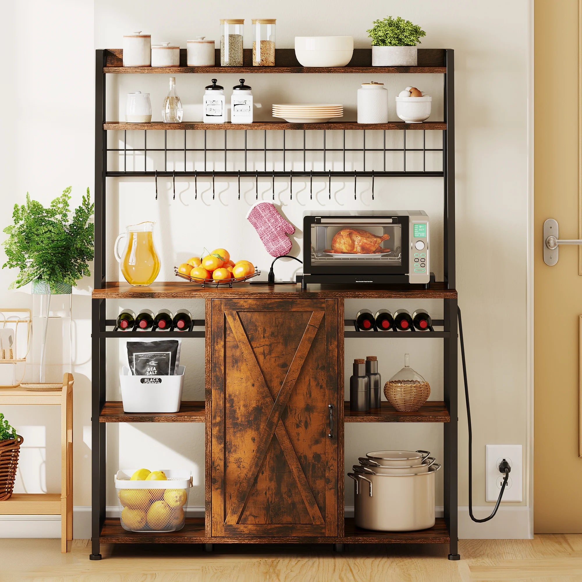 6-Tier Kitchen Microwave Oven Stand with Storage Cabinet and Wine Shelf Z10341