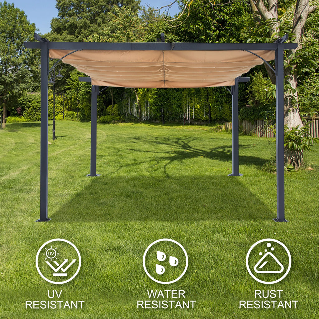 Beige 10x10 Retractable Shade Patio Gazebo Pergola P383488