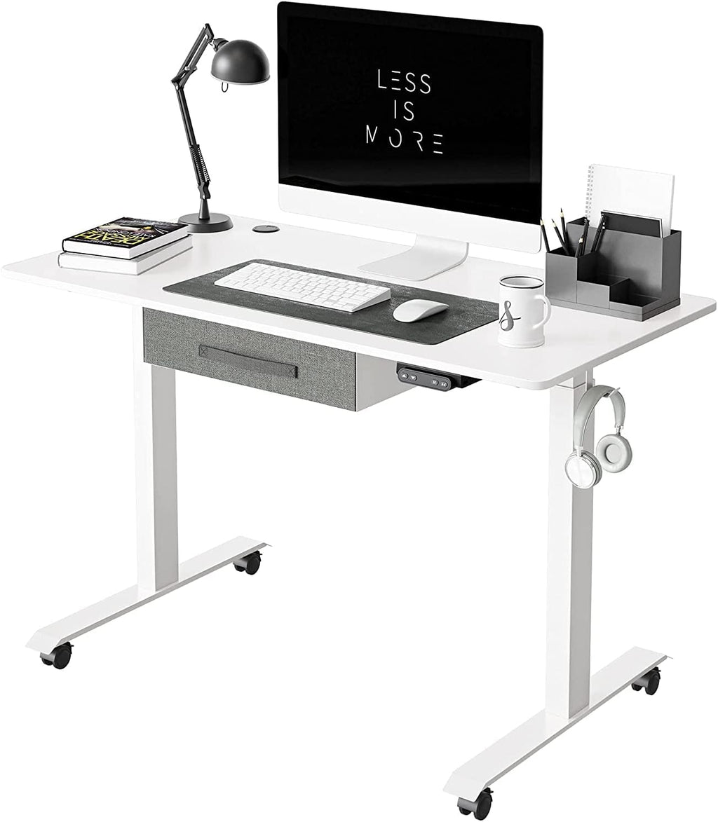 White Frame 55x24 Inches Electric Standing Desk with Drawers C591