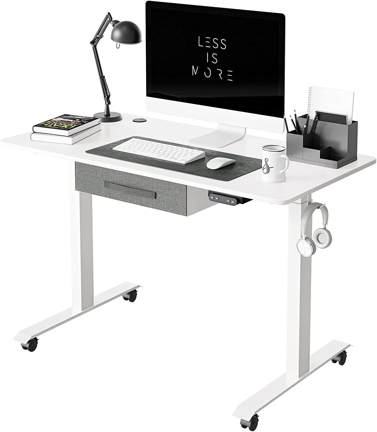 White Frame 55x24 Inches Electric Standing Desk with Drawers C591