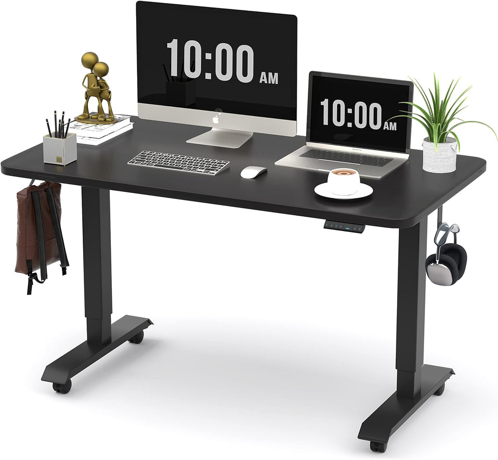 Electric Height Adjustable Standing Desk, 48x24 Inches, Black Steel Frame, Rustic Brown Top M23189