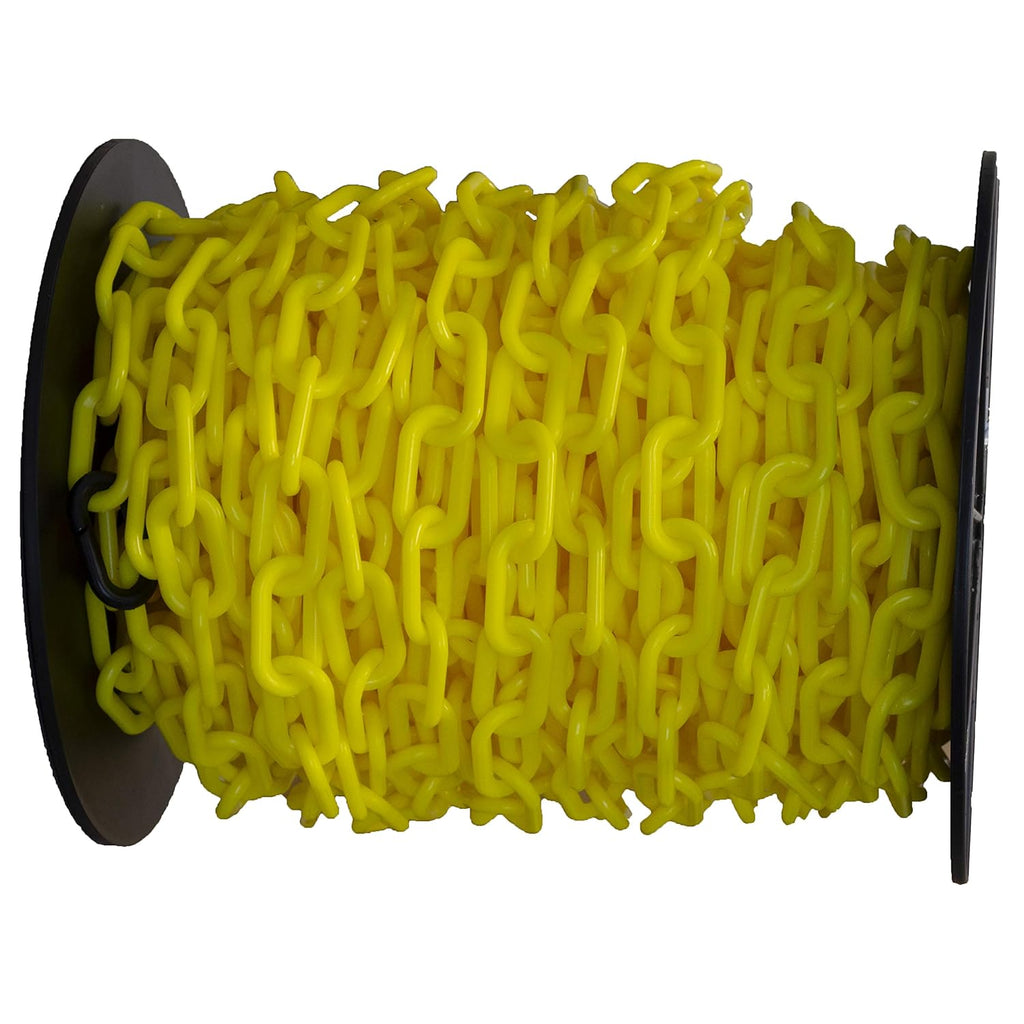 Heavy-Duty Plastic Barrier Chain Reel, Yellow, 2-Inch Link Diameter, 100-Foot Length, Pack of 2 T88666