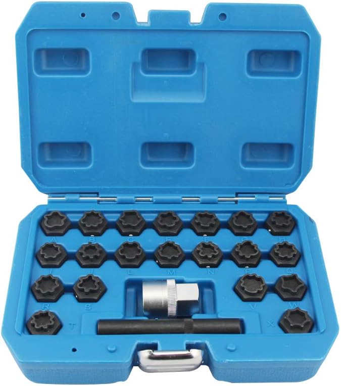 22 pc Wheel Locking Key Set Anti-Theft Lug Nut Removal E157389