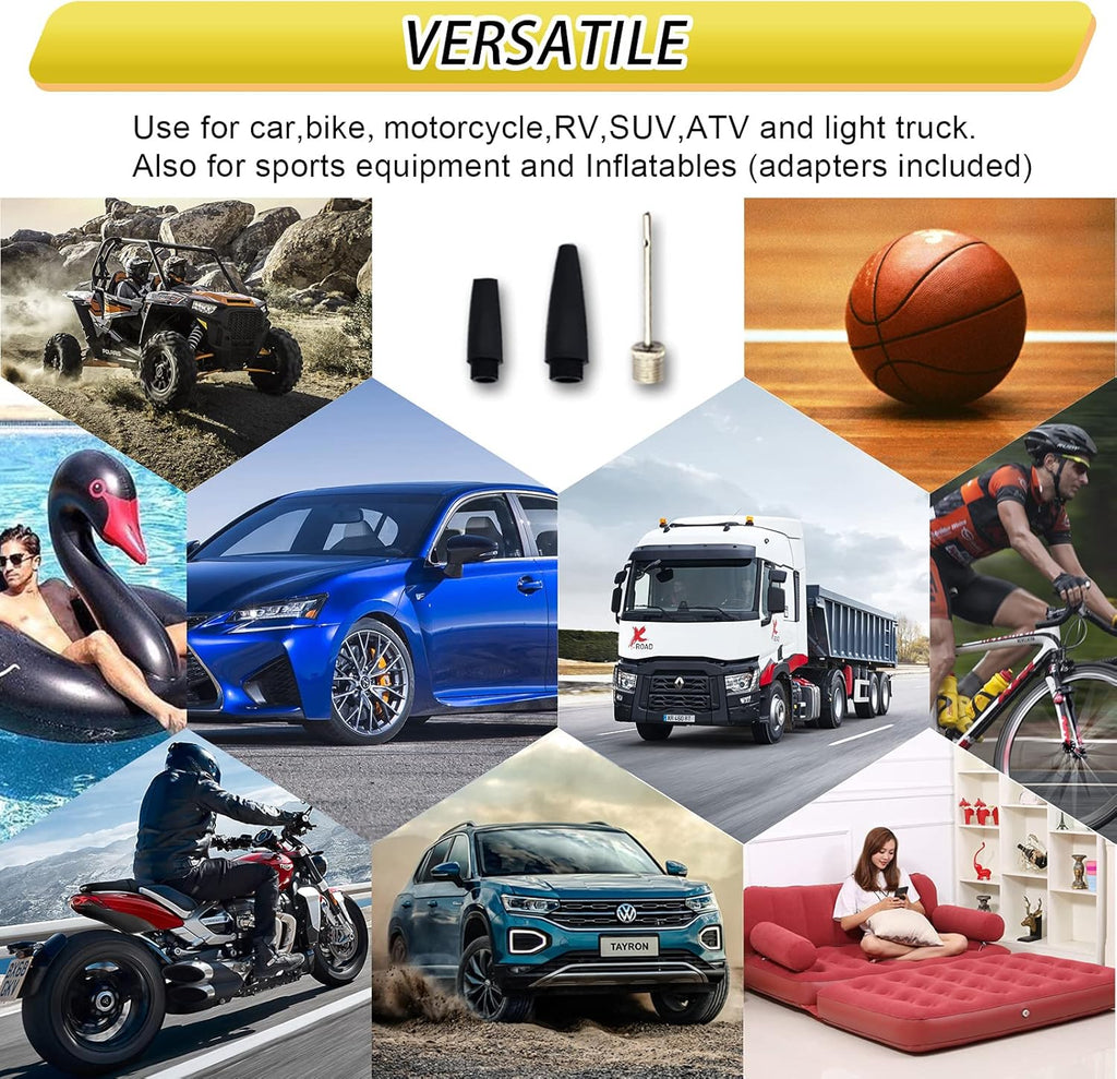 12V Portable Air Compressor Kit 180L/min Tire Inflator with Tire Pressure Gauge and 8m Extension Air Hose, Carry Box, Pack of 2 O862