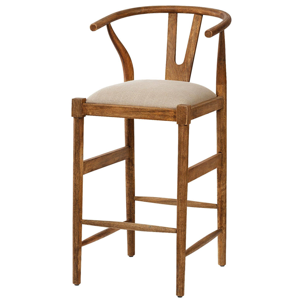 Cream Upholstered Seat Brown Wood Base Stool M56633