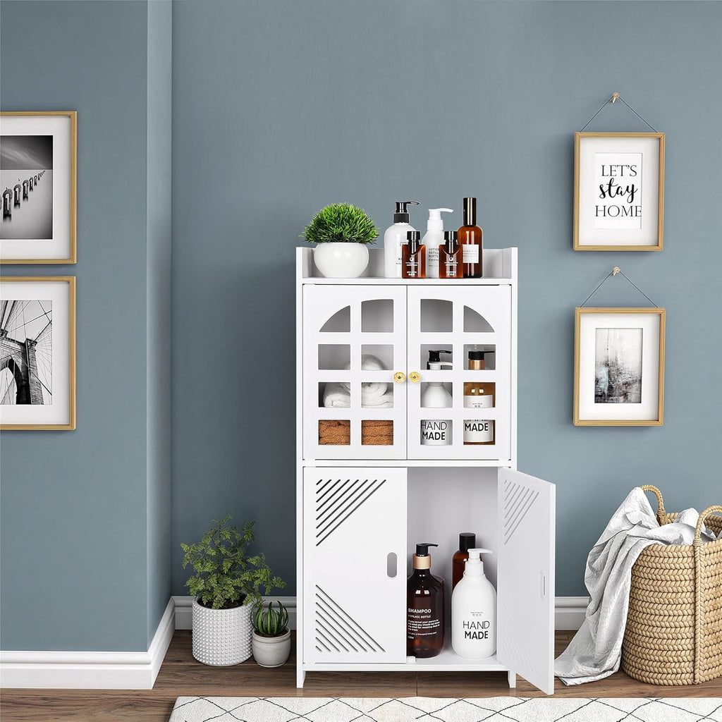 White PVC Double Door Floor Standing Storage Cabinet A399