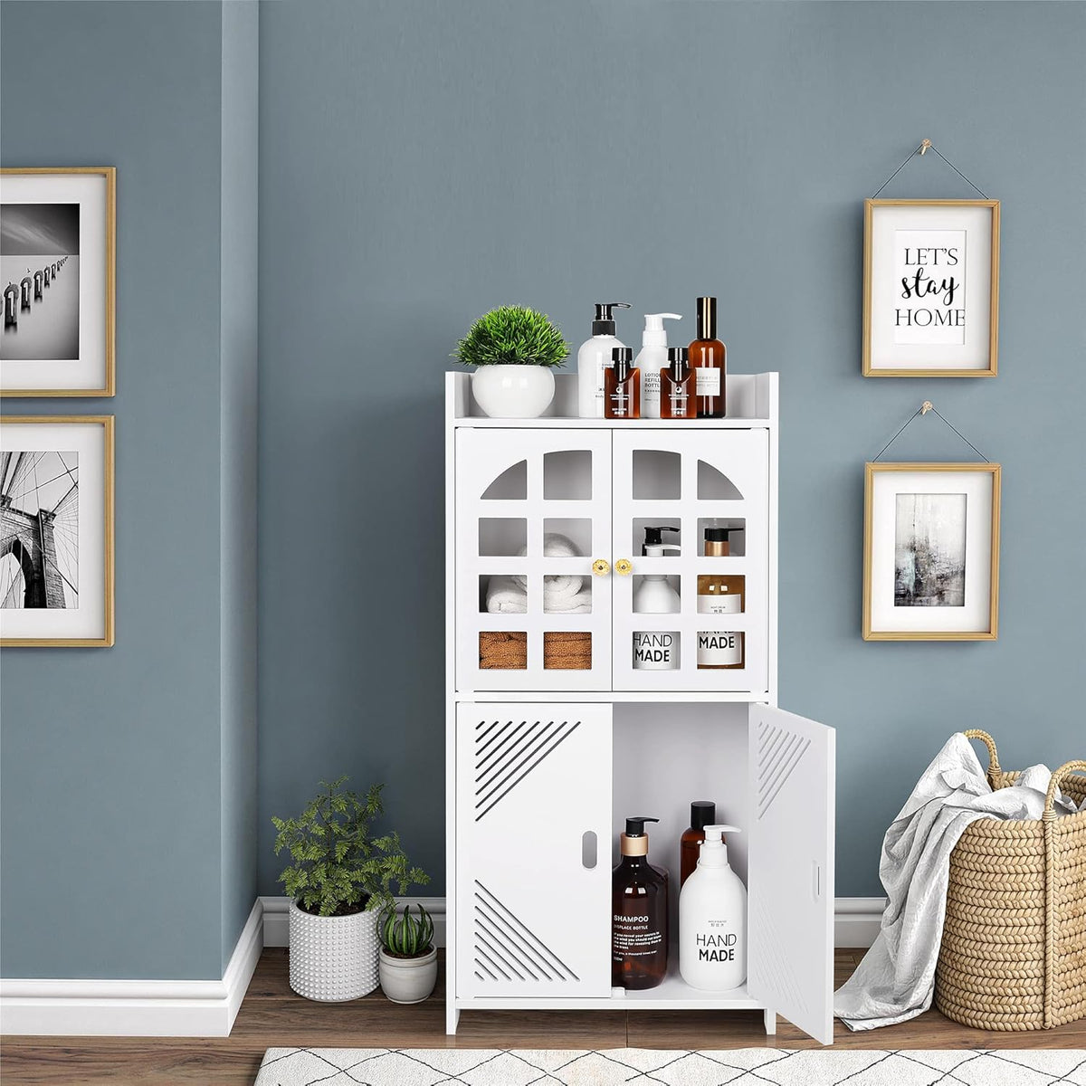 White PVC Double Door Floor Standing Storage Cabinet A399