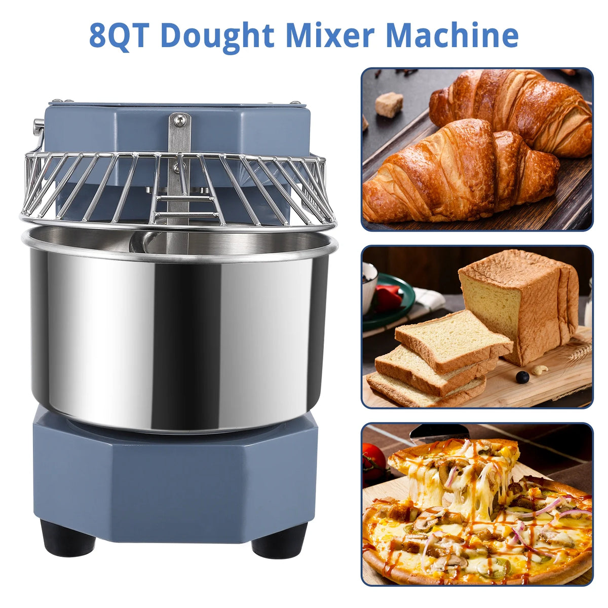 Commercial Dough Mixer, 8Qt Capacity, 450W Dual Rotating Dough Kneading Machine with Stainless Steel Bowl, Safety Shield, 110V K93416