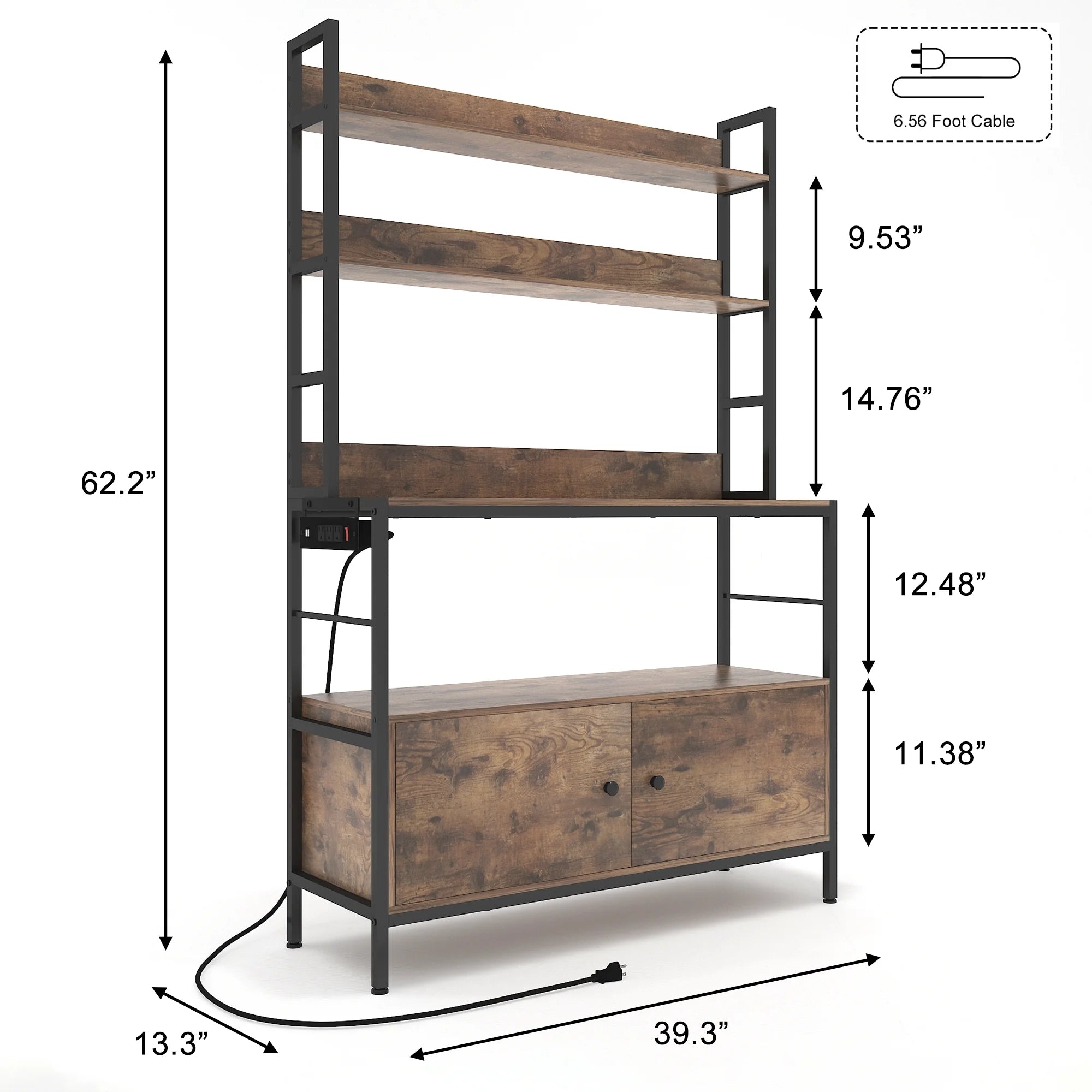5-Tier Brown Wood Microwave Rack with Power Outlets D667960