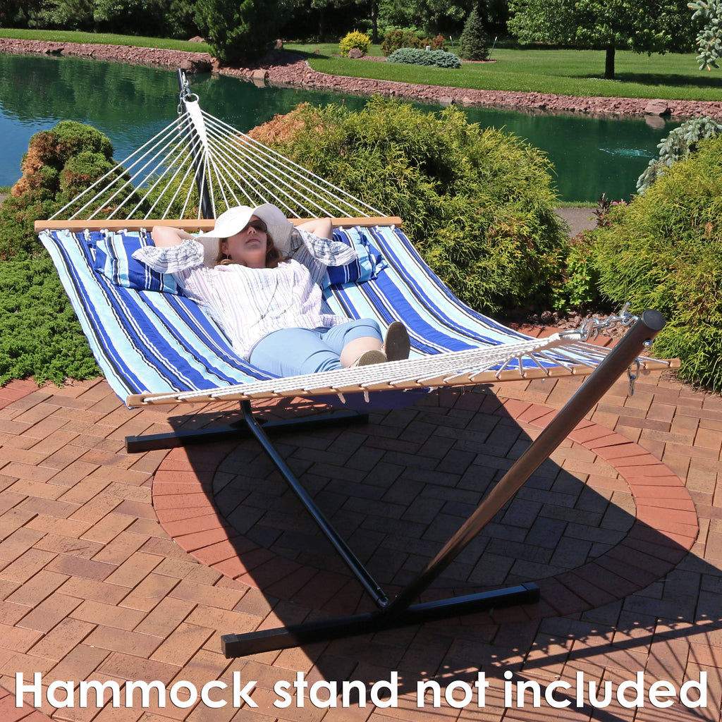 2-Person Quilted Fabric Spreader Bar Hammock and Pillow R498