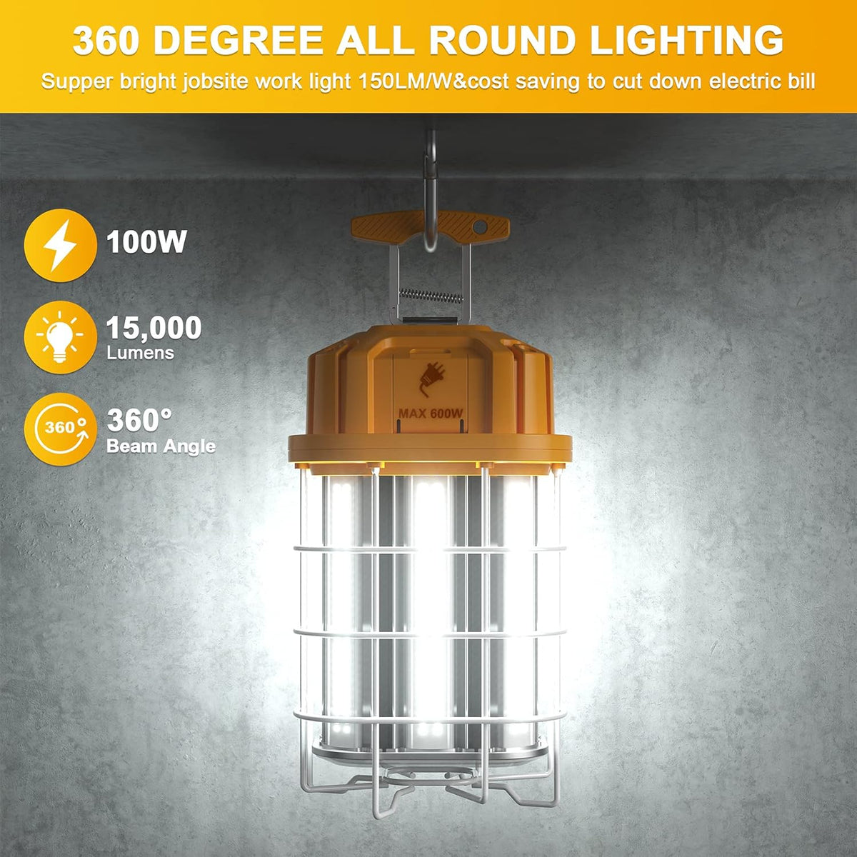 100W LED Construction Work Light 5000K Daylight with Hanging Hook Y825447