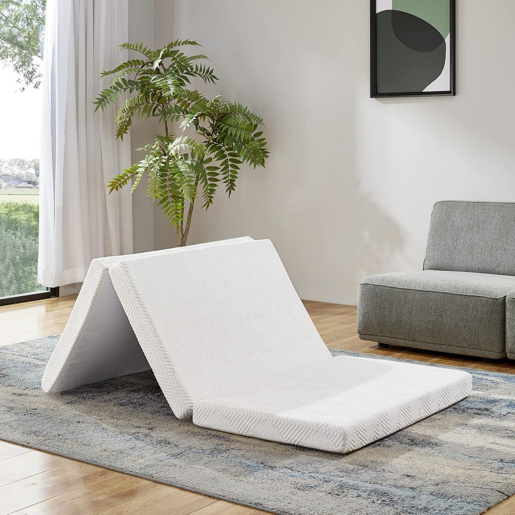 Twin 4 Inch Trifold Gel Memory Foam Mattress Topper with Breathable Cover H214325