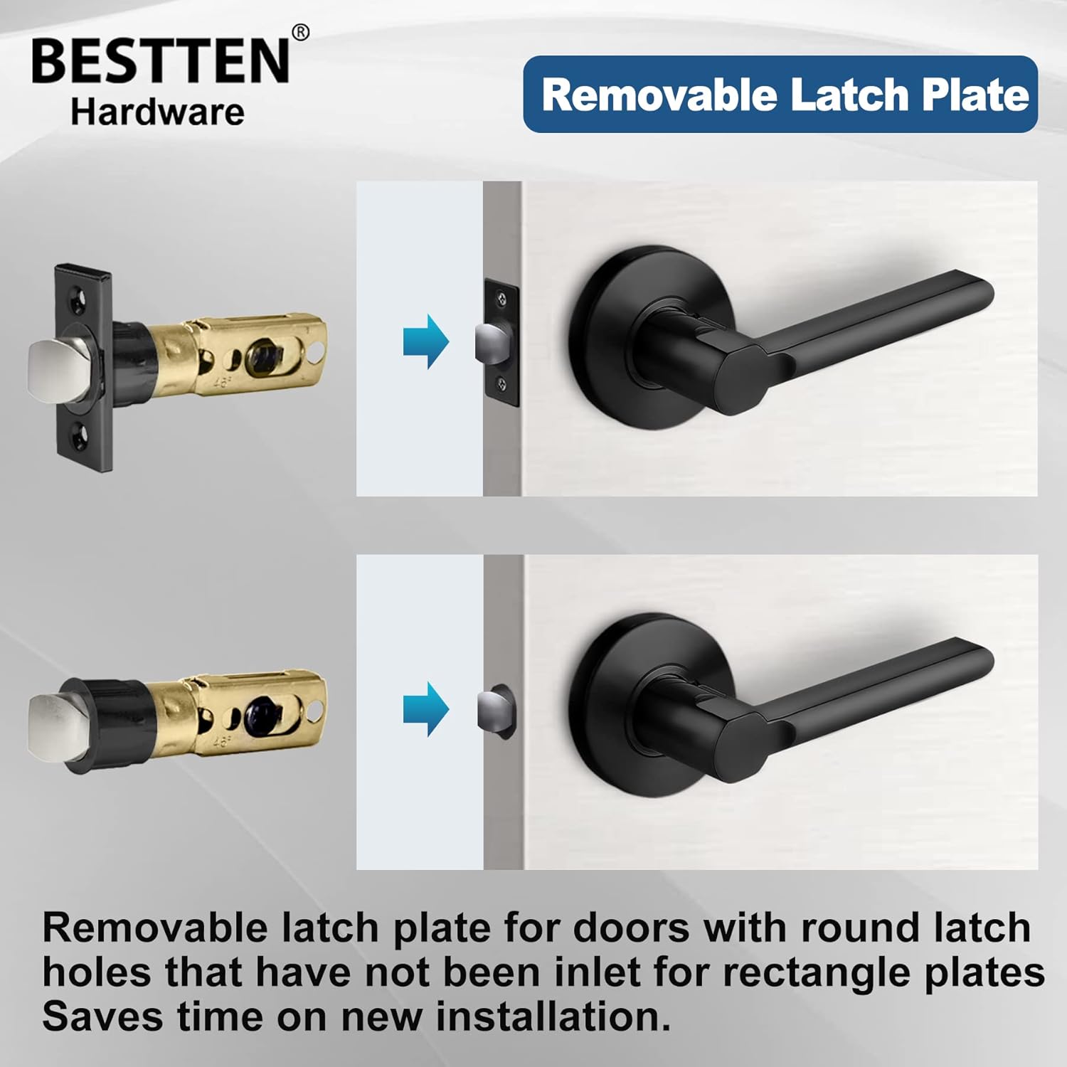 [3 Pack] Matte Black Passage Door Lever with Removable Latch Plate F66958
