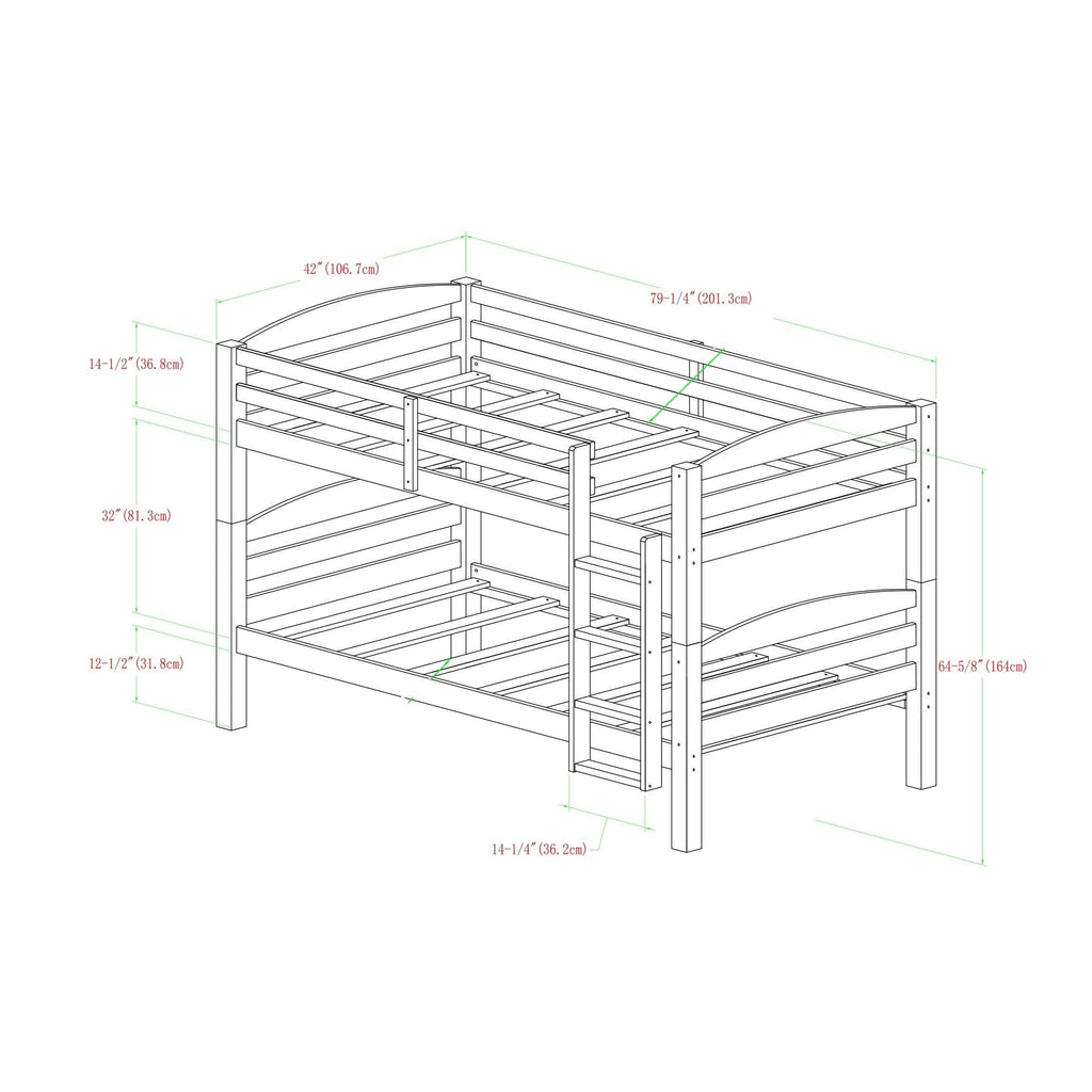 Twin Over Twin Solid Wood Bunk Bed B9241