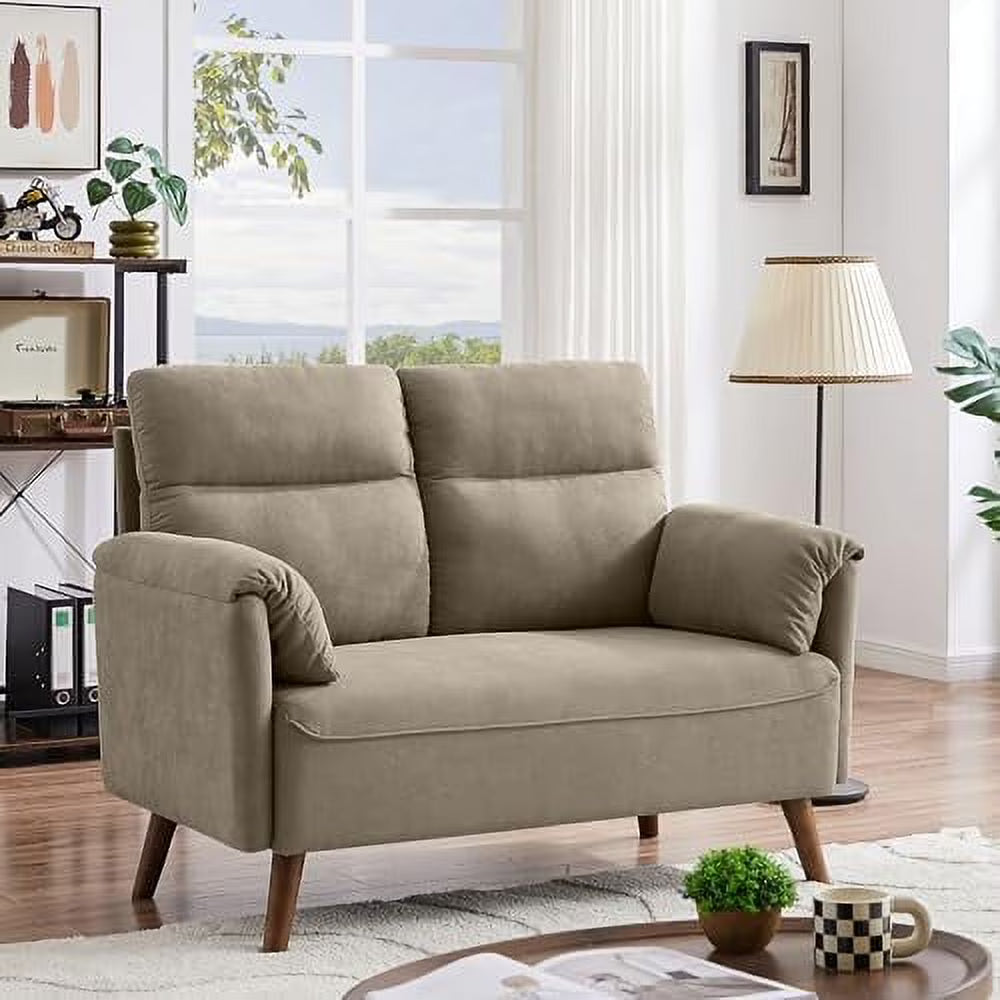 50.6" Small Loveseat Sofa with Back Cushions and Wood Legs C284219