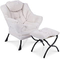 Modern Lazy Chair with Ottoman Steel Frame Lounge Chair Set with Footstool Armrests Side Pocket B4086