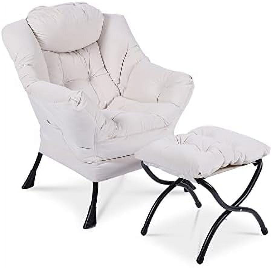 Modern Lazy Chair with Ottoman Steel Frame Lounge Chair Set with Footstool Armrests Side Pocket B4086