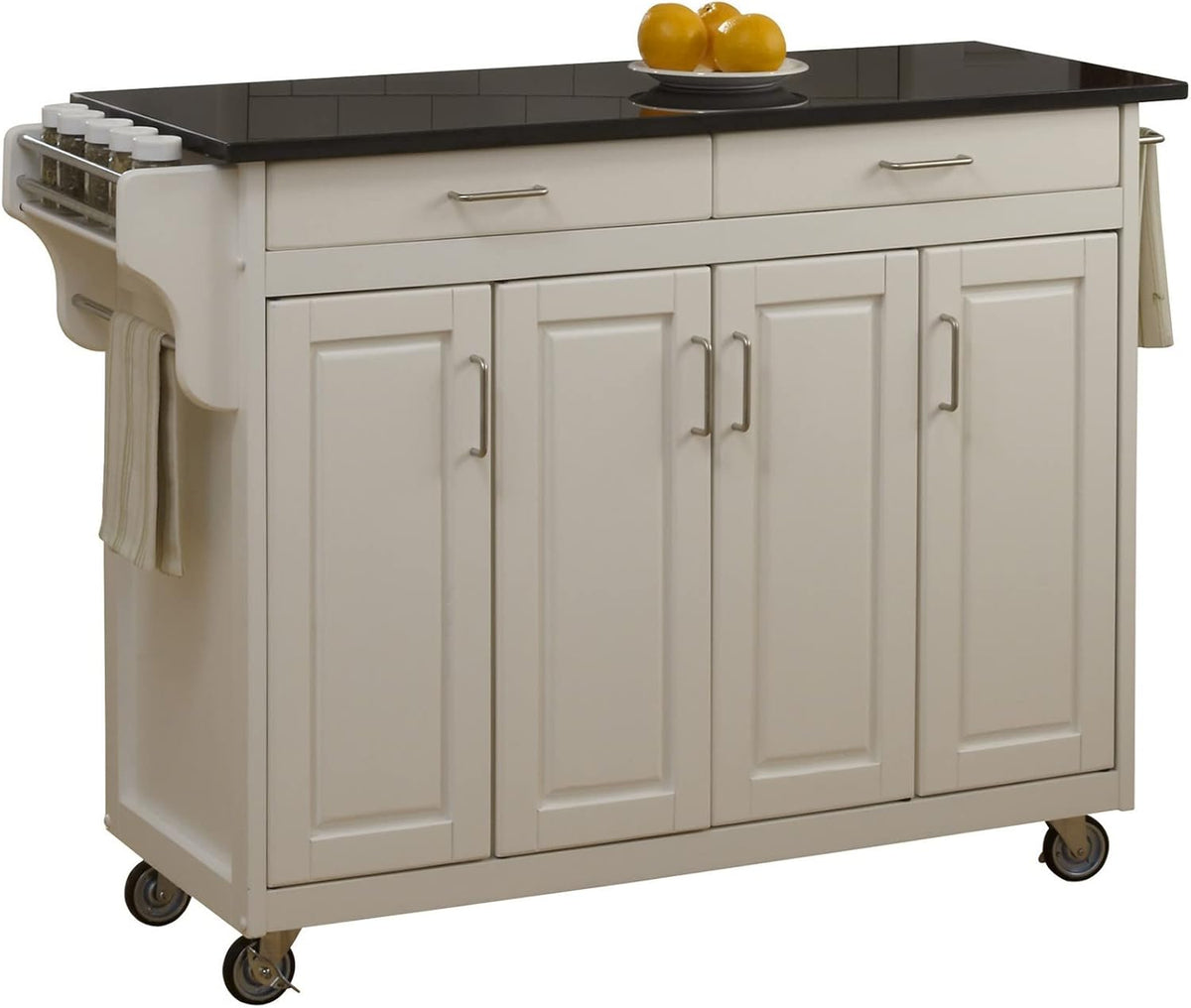 Natural 4 Door Cabinet Kitchen Cart with Gray Granite Top P643528