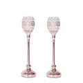 2 Rose Gold 18x22 Tall Faux Crystal Beaded Candle Holders N374