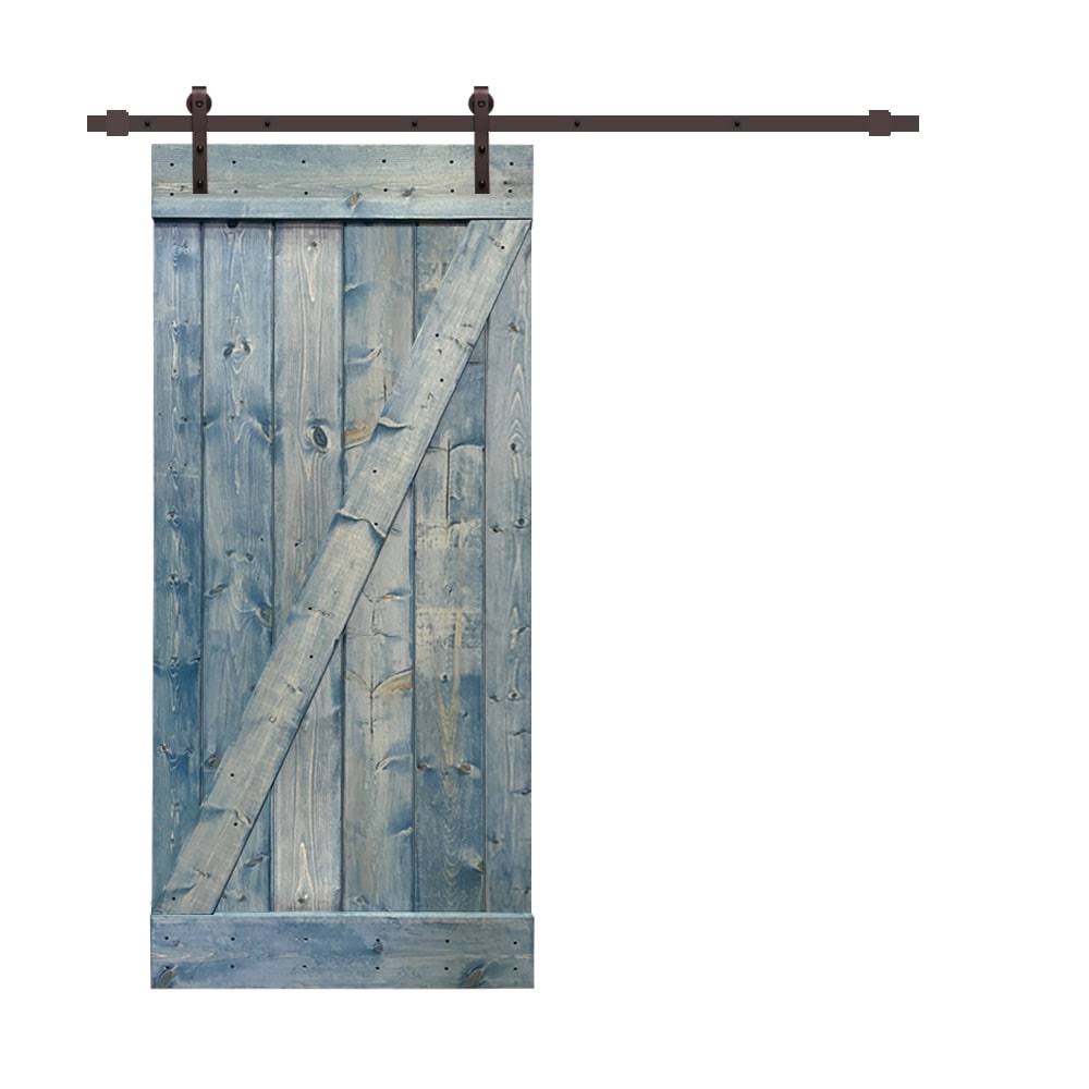 White Stained Wood Interior Sliding Barn Door with Hardware Kit B1554