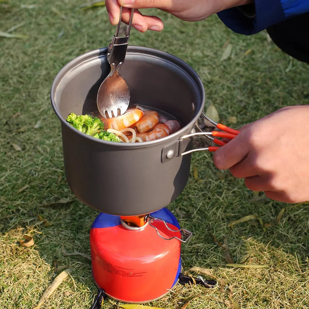 Camping Cookware Set with Folding Spork Cooking Pots Dishcloth R161761