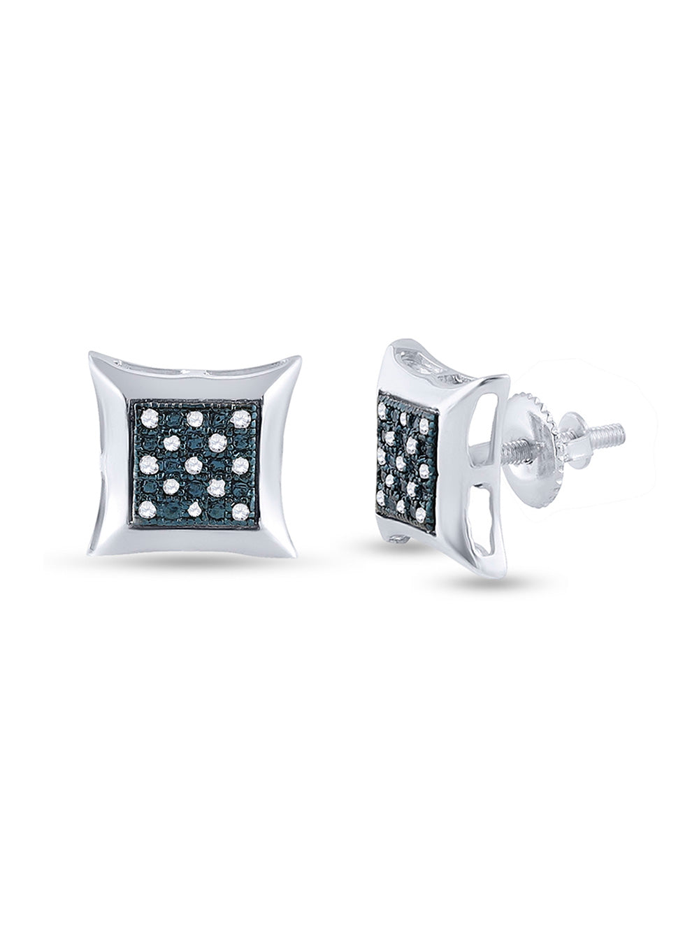 Sterling Silver Blue Enhanced Diamond Kite Earrings 1/12 Cttw T130277
