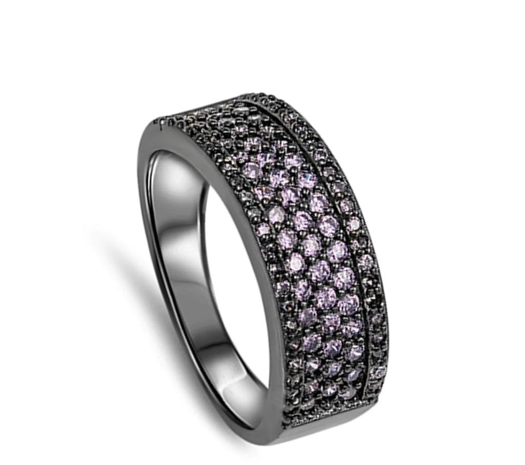 Black Tone Simulated Amethyst Ring .925 Sterling Silver Band Purple CZ Size 6 Q75873