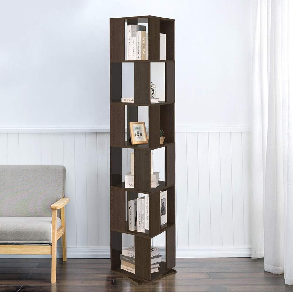 Black Walnut 6 Tier Rotating Wooden Bookcase S909