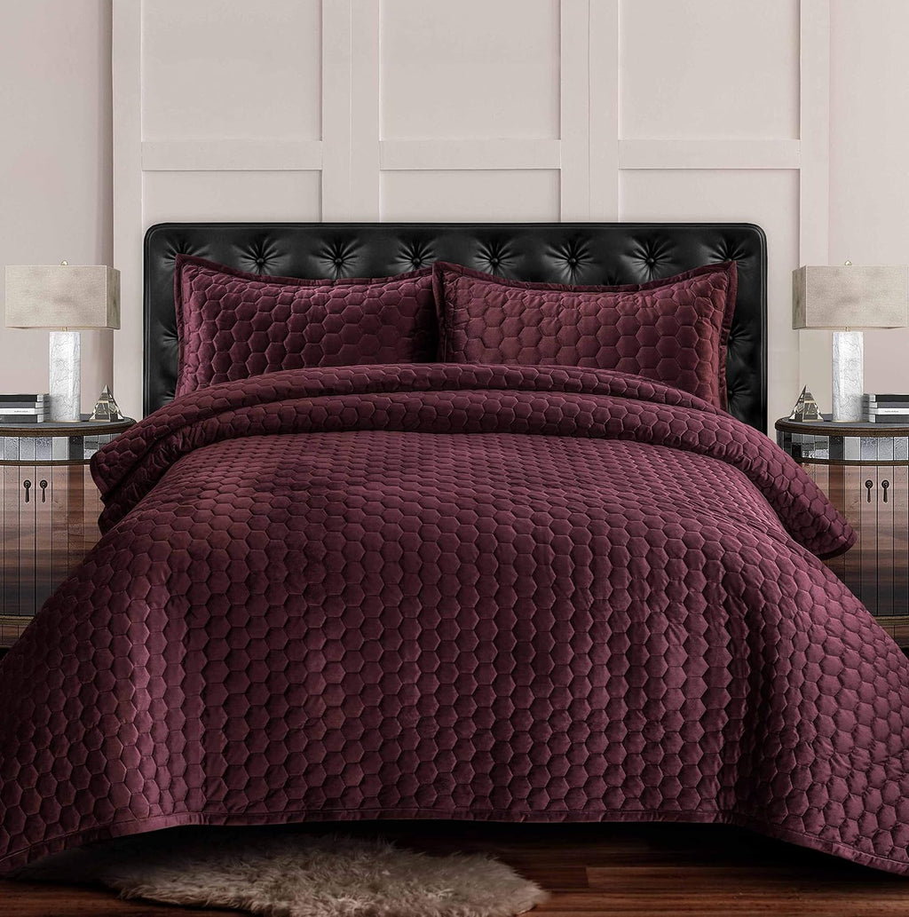 Velvet Oversized Quilt Set, Queen, Camel J195638
