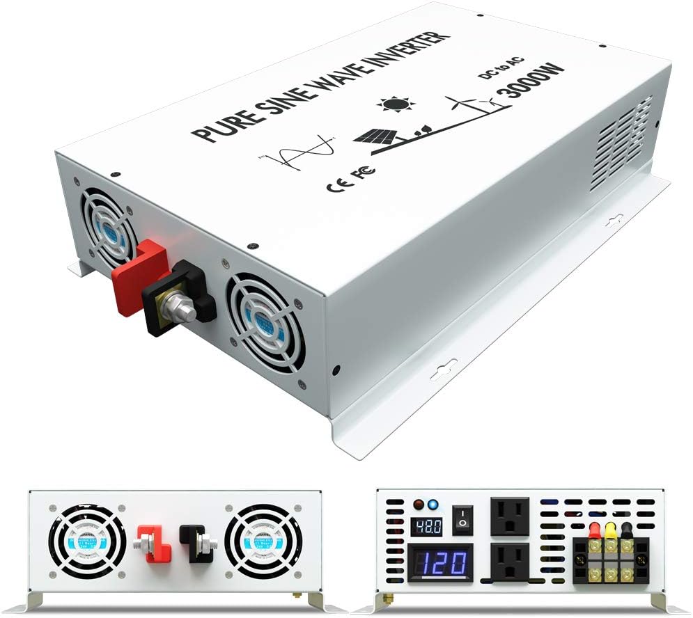 3000W Pure Sine Wave Power Inverter DC 48V to 110V 120V AC with Dual Outlets and Digital LED Display B301549