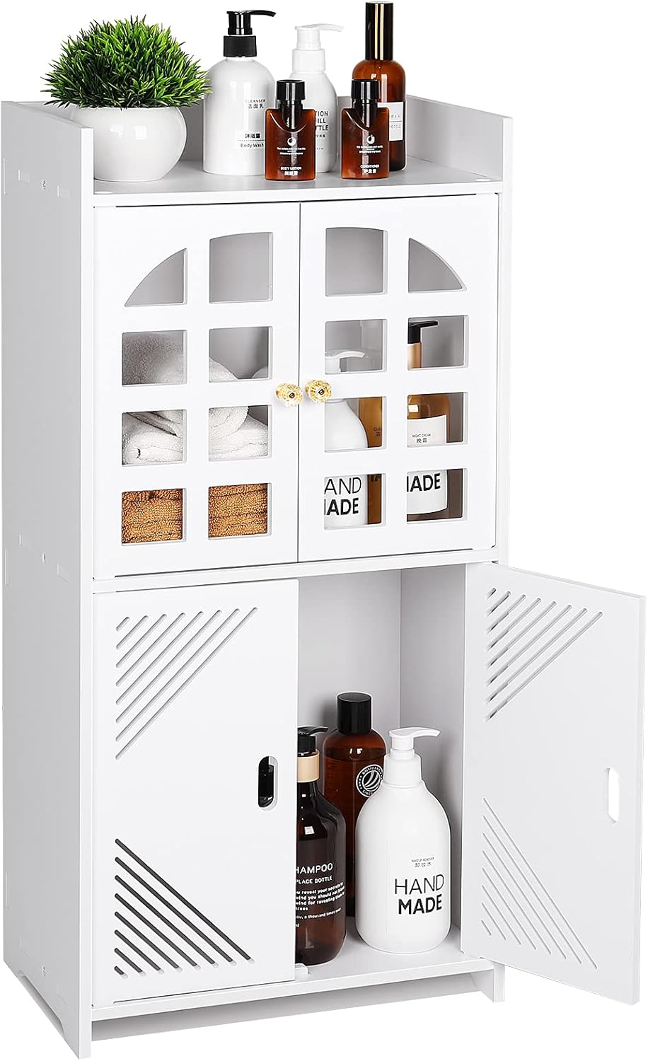 White PVC Double Door Floor Standing Storage Cabinet A399