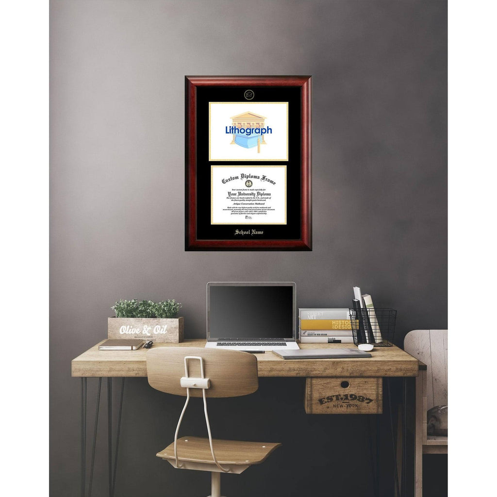 Gold Embossed Diploma Frame with Campus Images Lithograph U436918
