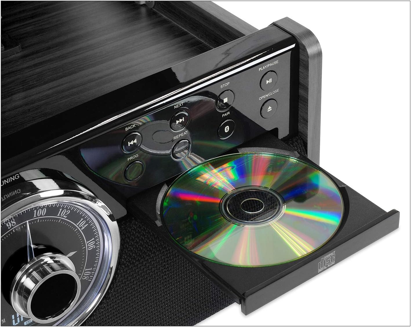 6-in-1 Wood Bluetooth Record Player with 3-Speed Turntable, CD, Cassette Player and Radio K507